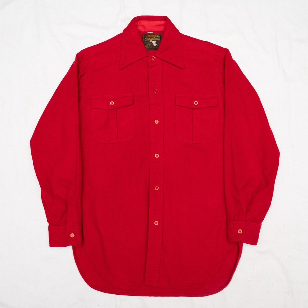 Vintage 70s Eddie Bauer Chamois Red Buttun Up Flannel Shirt Dagger Collar 14 1/2